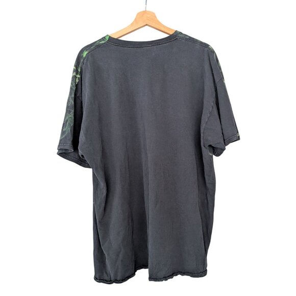 Vintage Y2K Social Media Smoke Flame Skull Graphic Tee Shirt 2XL Green Goth - Picture 3 of 8